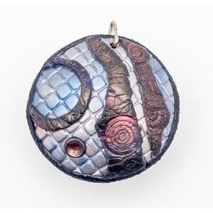 Polymer Clay Artisan Round Pendant Maia Horvath Signed Wearable Art Jewelry